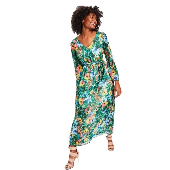 INC INTERNATIONAL CONCEPTS Hawaiian Tropical Print Chiffon Boho Maxi Dress Sz 14 - Picture 1 of 12